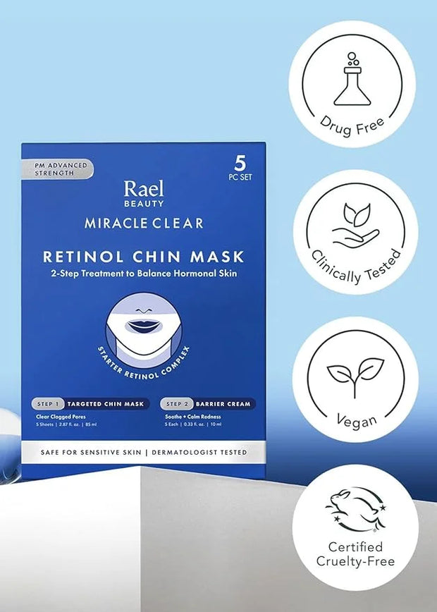 Rael Retinol Chin Mask with Miracle Clear Barrier Cream - Face Masks and Moisturizer, 2 Step Treatment, Niacinamide, Ceram...