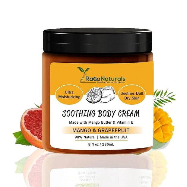 RaGaNaturals Natural Mango Butter Body Cream for Dry Skin for Women, Men - Tropical Plant-Based Hydrating Moisturizer with...