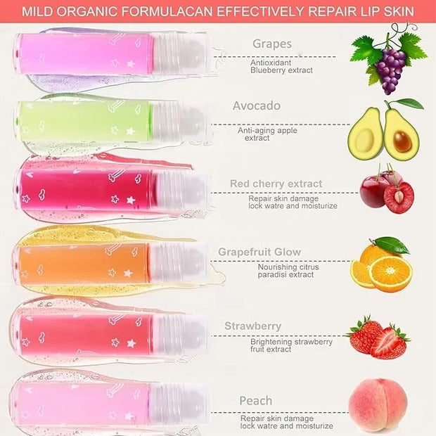 6PCS Roll On Lip Gloss Set, Fruity Flavors Moisturizing Lip Oil,Kids Lip care,Transparent Plumping Lip Gloss,Kid Friendly,...