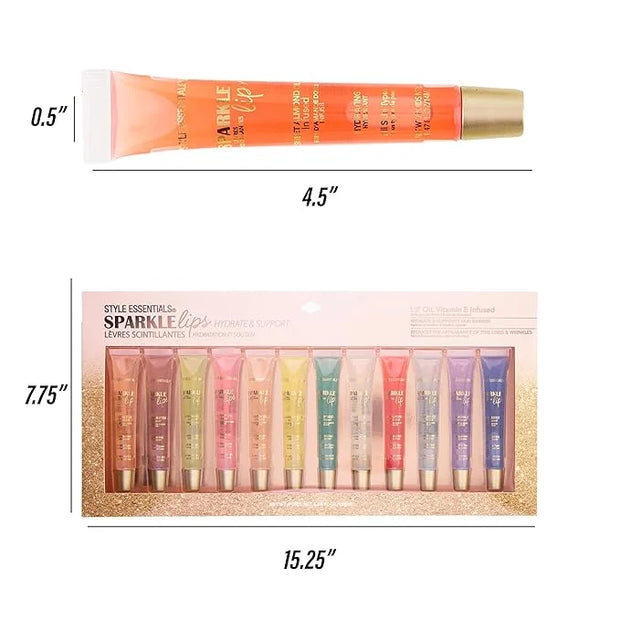 EXPRESSIONS 12pc Sparkle Lips Lip Oils - Vitamin E Infused Lip Gloss, Lip Oil Collection | Hydrating Lip Care, Safe and No...