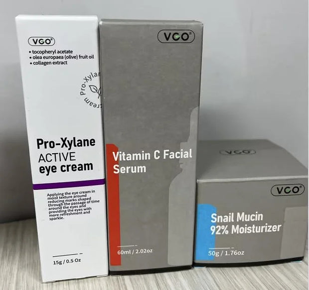 VGO Skin Care Set, with Snail Mucin 92% Moisturizer, Vitamin C Serum & Pro-Xylane Active Eye Cream, 3-Step Skin Care Kit, ...