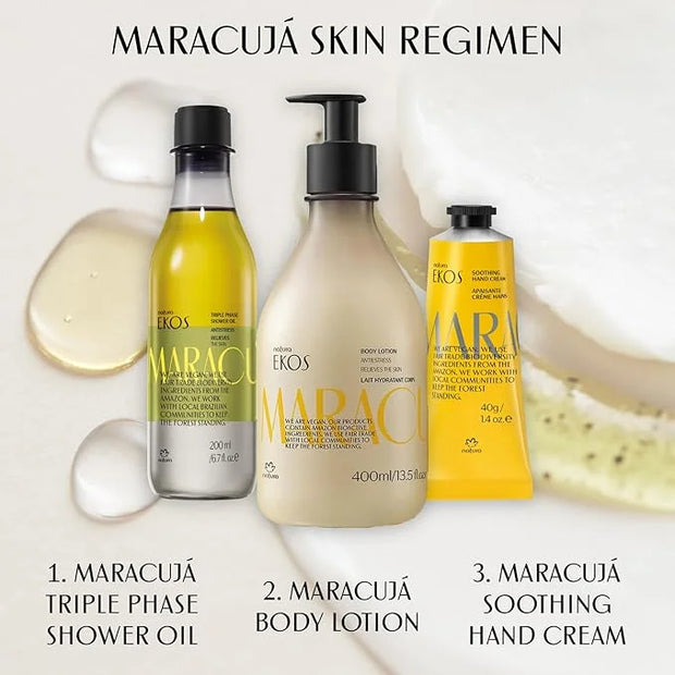 natura - Ekos Maracujá (Passion Fruit) Relieving Bundle - Triple Phase Shower Oil & Hand cream & Body Lotion - Vegan Skin ...