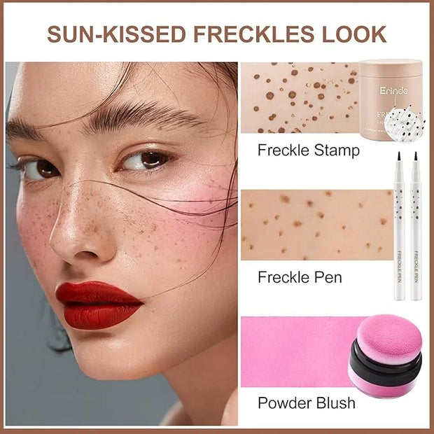 Erinde Natural Freckle Blush Makeup Kit - Liquid Freckle Pen & Fake Freckles Stamp Air Cushion & Powder Cushion Blush, Lon...