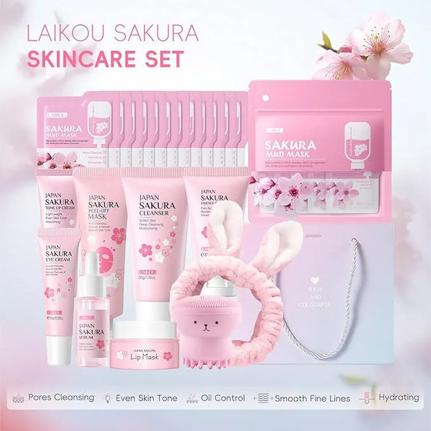 Sakura Skincare Set for Teen Girls, Complete 34PCS Face Care Kit, Christmas Pamper Gift Set for Women & Teenage Girls, Hyd...