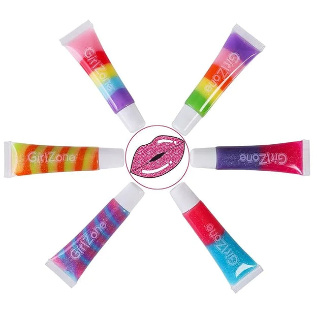 GirlZone Rainbow Fruity Lip Gloss Makeup Set for Kids and Girls, Fabulous Lip Balm Set for Kids with 6 Fruit Scented Lip G...