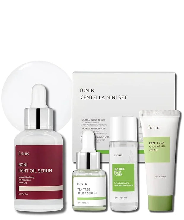 iUNIK Centella Mini Set & Noni 42% Lightweight Oil Serum Travel Trial Kit Deep Nourishment Soothing Hydrating Ampoule Seru...