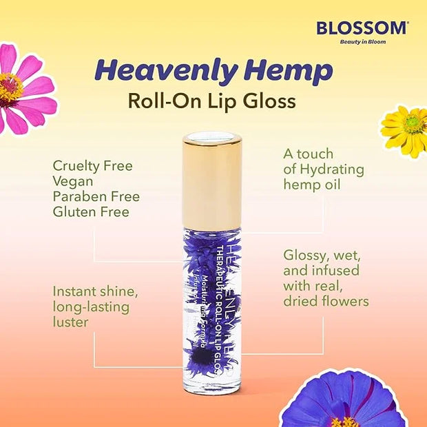 Blossom Roll on Lip Gloss, Scented Clear High Shine Moisturizing Lip Oil, Non Sticky, Infused with Real Flowers, Made in U...