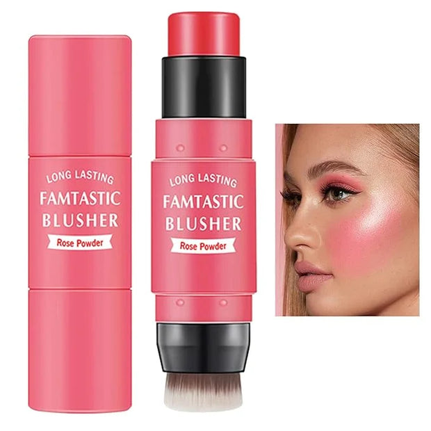 Cream Blush Stick with Brush,Waterproof Multi Cream Makeup Stick,Lightweight,Long-lasting,2 in 1 Multi Blush for Cheeks & ...