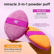 Real Techniques Miracle 2-In-1 Powder Puff 4 Pack, Dual-Sided, Full Size Makeup Blending Puff, Reversible Elastic Band, Ma...