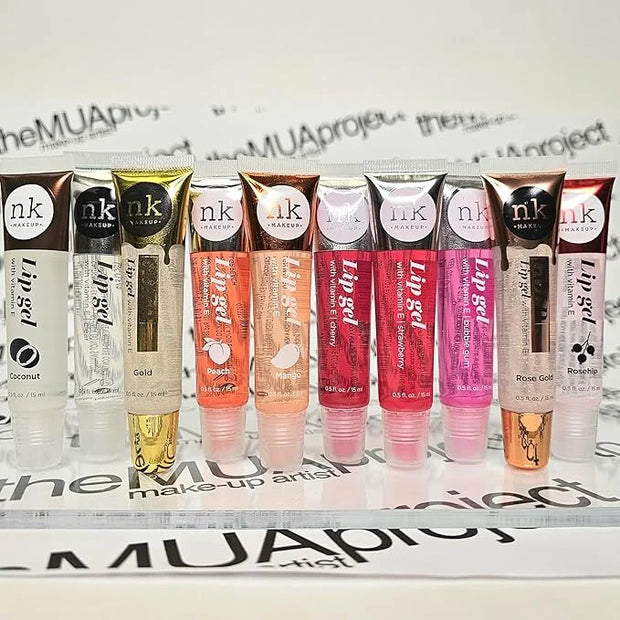 Bundle of 10 Lip Glosses - Gold, Rose Gold, Clear, Rosehip, Coconut, Mango, Strawberry, Bubble Gum, and Cherry Hydrating L...