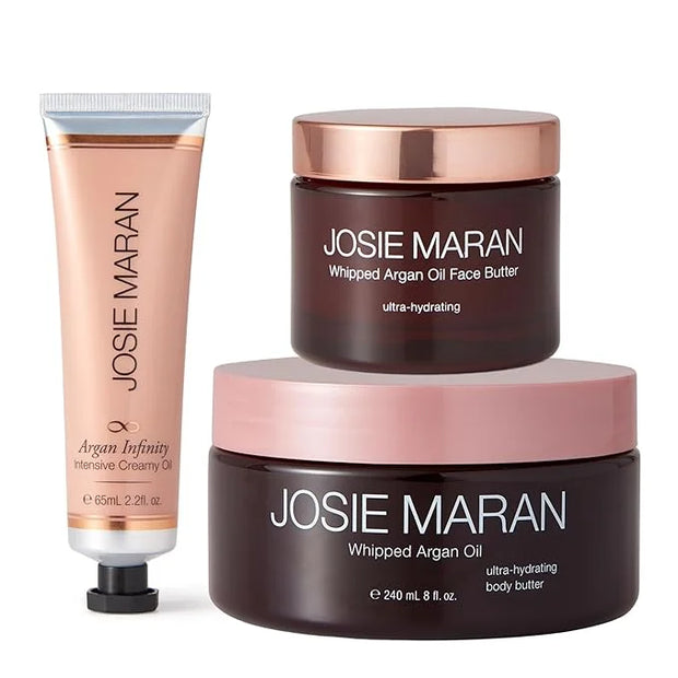 Josie Maran Whipped N' Ready to Glow Body Care Set - Includes Argan Intensive Creamy Oil, Face Cream & Body Butter - Nouri...