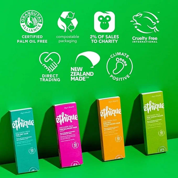 Ethique Discovery Pack for Balanced Hair - Shampoo & Conditioner - Plastic-Free, Vegan, Cruelty-Free, Eco-Friendly, 3 Trav...
