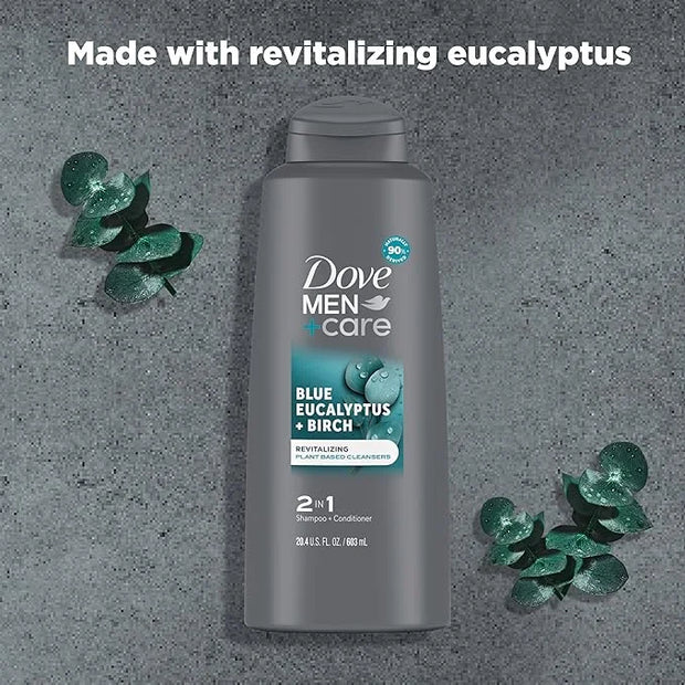 DOVE MEN + CARE 2 in 1 Shampoo Conditioner Eucalyptus + Birch 3 Count For Healthy-Looking Hair Naturally Derived Plant Bas...