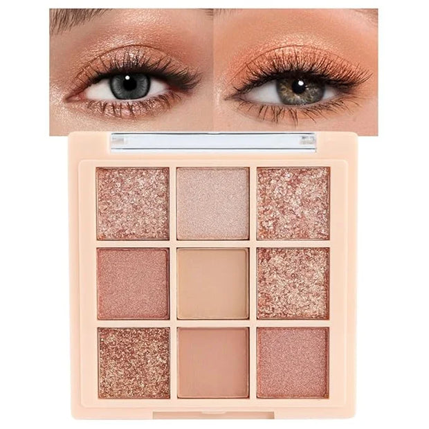 9Colors Champagne Rose Gold Eye Shadow Palette Makeup,Highly Pigmented Shimmer Pink Eyeshadow Palette Nude Glitter Sparkly...