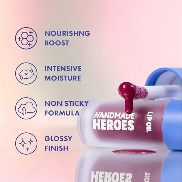 Handmade Heroes 100% Natural Vegan Lip Oil with Squalane Non-Sticky Lip Gloss Moisturizing, Shiny, Nourishing Korean Lip G...