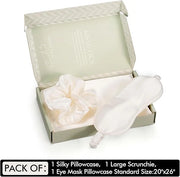 Vegan Silk Sleep Set, Silky Pillowcase with Large Scrunchie and Eye Mask for Hair and Skin, Self Care Essential Satin Nigh...