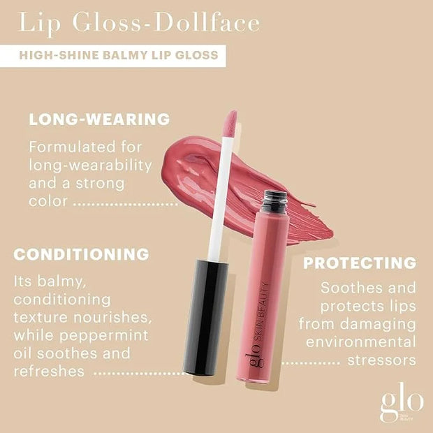 Glo Skin Beauty Lip Gloss in Dollface - Semi-Sheer Mid-Toned Pink - 20 Shades - Non-Sticky - Cruelty Free - Product Image