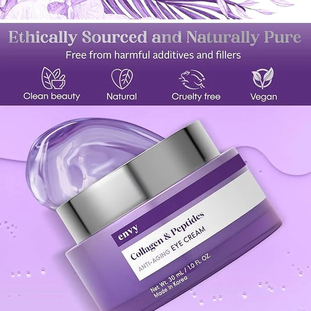 Envy Collagen & Peptides Eye Cream - Reduces Dark Circles, Puffiness & Wrinkles, Moisturizing, Anti-Aging, Rejuvenates, De...