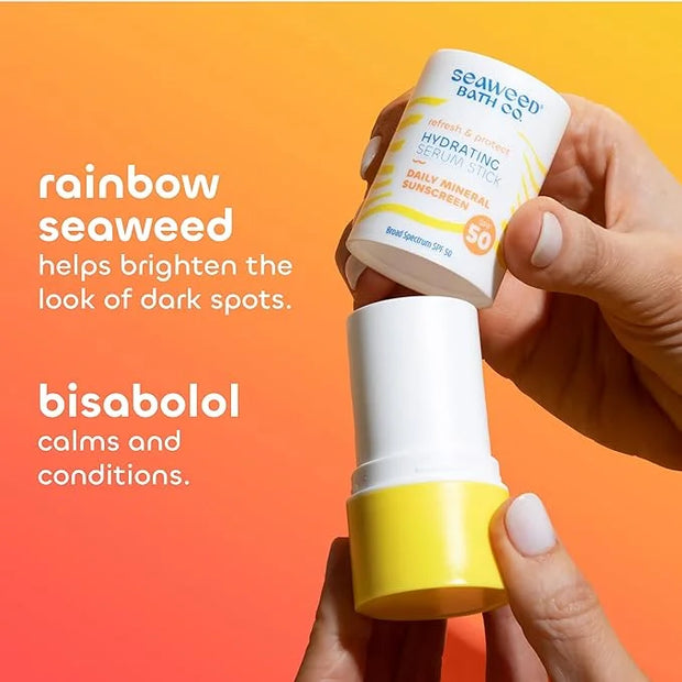 Seaweed Bath Co. Refresh & Protect Hydrating Serum Stick SPF 50 Zinc Oxide Face Sunscreen, 0.8 Oz., Lightweight Facial Sun...