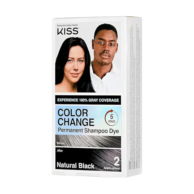 KISS Color Change Permanent Shampoo Dye, 100% Gray Coverage, Natural Plant & Herbal Extracts, All Hair Types, Moustache & ...