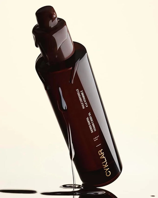 Vitamin C Body Oil for Women and Men. Moisturizing Sacred Santal Scented Body Serum for Glowing Skin. Nourishing, Hydratin...