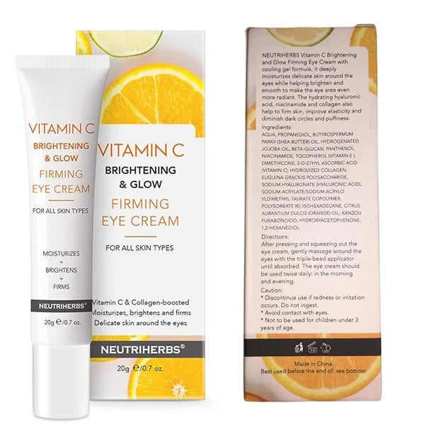 Neutriherbs Eye Cream Vitamin C Eye Gel for Dark Circles, Eye Bags, Puffiness, Eye Massage Under Eye with Hyaluronic Acid,...