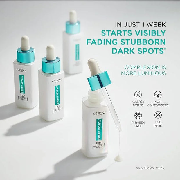 L’Oréal Paris Bright Reveal 12% [Niacinamide + Amino Sulfonic + Ferulic] Dark Spot Serum 1oz + Moisturizer Sample - Produc...