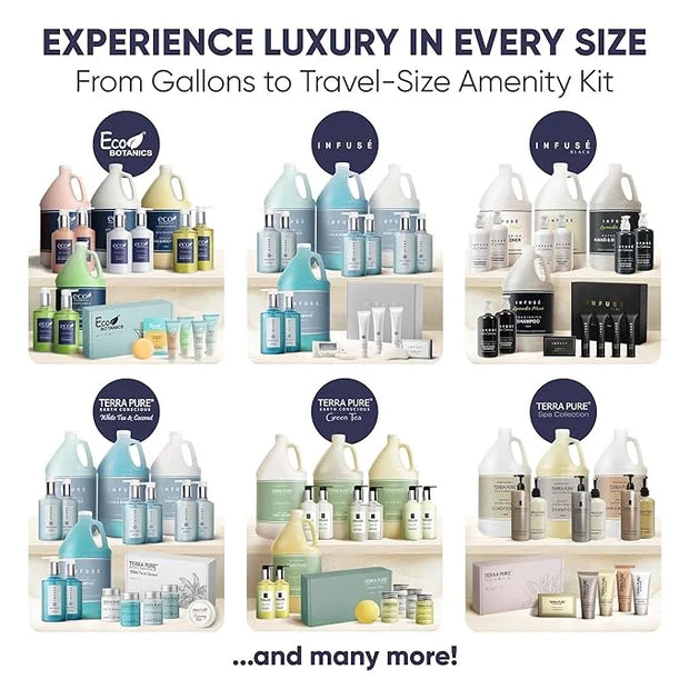 Terra Pure Spa Collection Amenity & Accessory Kit |1 oz Travel Size Shampoo, Conditioner, Lotion, Body Wash, 2 Soap Bars, ...