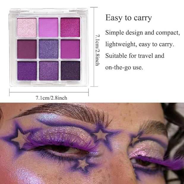 Purple Glitter Matte Eyeshadow Palette, 9 Colors Shimmer High Pigmented Eyeshadow Powder, Dream Purple Eye Shadow Palette ...