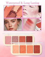 Matte Face Blush Palette Kit with Brush-4 Colors Pink Purple Orange Silky Mineral Blendable Blusher Contour Powder for Che...