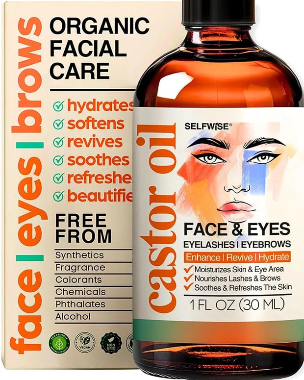 Organic Castor Oil For Face Moisturizer, Eyes, Eyelashes, Eyebrows, Wrinkles with Jojoba, Rosehip, Grapeseed, Squalane, Pa...