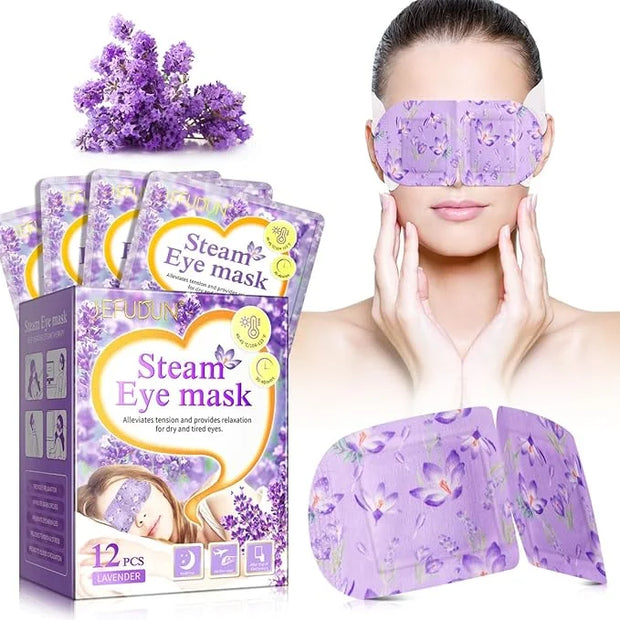 Steam Eye Mask, 12 Pack Lavender Heated Eye Masks, Disposable Moist Heat Compress for Dry Eyes, Warm Sleep Eye Mask for Pu...