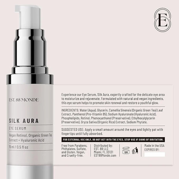EST. 88 Monde Under Eye Serum – Vegan Retinol & Hyaluronic Acid, Treats Dark Circles, Eye Bags, Puffiness, Fine Lines & Wr...