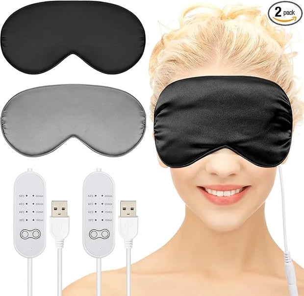 2 Pieces Silk Heated Eye Mask for Dry Eyes USB Steam Warm Compress for Puffy Eyes Adjustable Temp Sleep Eye Mask for Dry E...