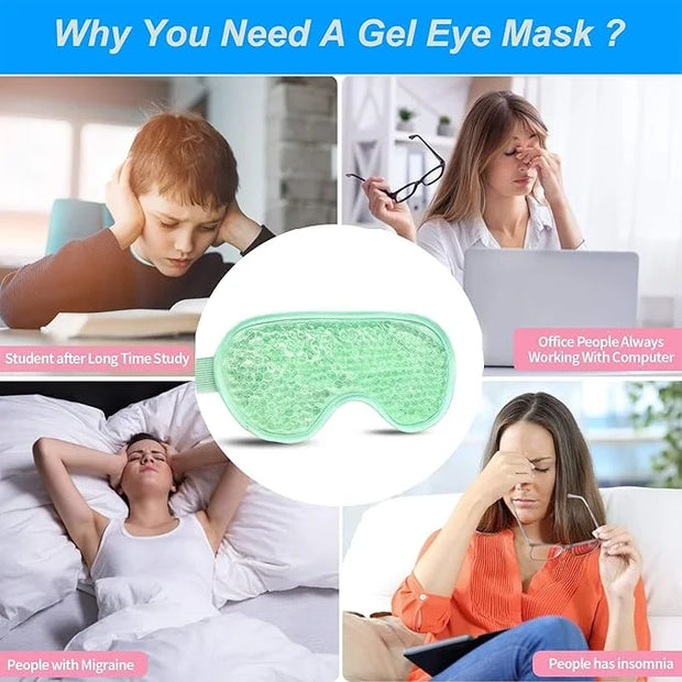 2PCS Gel Eye Mask - Reusable Hot/Cold Therapy Gel Bead Mask for Puffiness, Dark Circles, Headaches, & Stress Relief, Cooli...