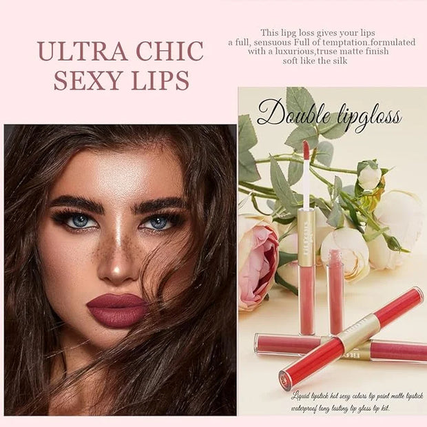Double-end 2-in-1 Matte & Shimmery Lip Gloss Set, 3 PCS/Set (Set A, 3pcs) - Product Image
