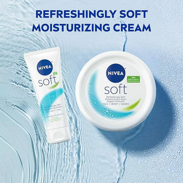 NIVEA Soft Refreshingly Soft Moisturizing Cream, Lightweight Moisturizer for Face, Body and Hands, Body Cream Enriched wit...