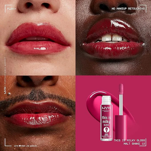 NYX PROFESSIONAL MAKEUP This Is Milky Gloss, Lip Gloss with 12 Hour Hydration, Vegan - Malt Shake (Warm Red) - Product Image