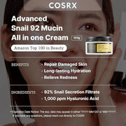 COSRX Best Seller Duo- Snail 92 Cream & Snail 96 Essence, Daily Face Gel Moisturizer and Hydrating Serum for Face with Sna...