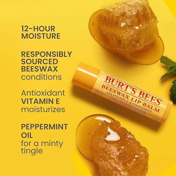 Burt's Bees Lip Balm - Original Beeswax, Lip Moisturizer With Responsibly Sourced Beeswax, Tint-Free, Natural Origin Condi...
