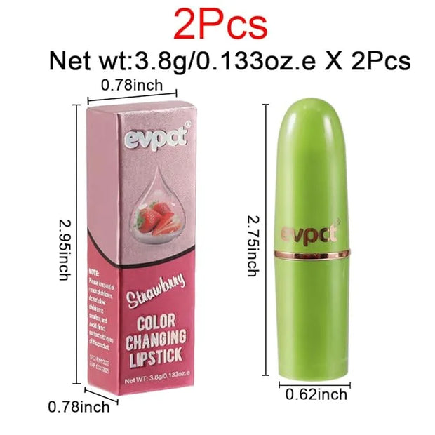 evpct 2Pcs Strawberry Color Changing Lipstick Tinted Lip Balm Gloss Stain Set Magic PH Color Changing Flower Lazy Korean J...