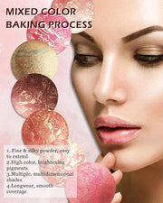 Baked Blush,Glow Marbleized Blusher Powder Palette,Lightweight Shimmery Blusher for Cheeks,Eyeshadow & Highlight,Makeup Gi...
