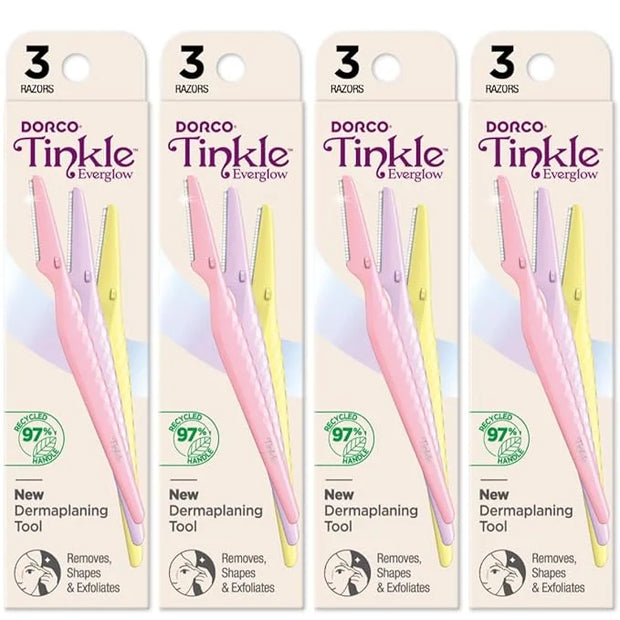 Dorco Tinkle Everglow, 12 Razors (4 Packs of 3), Eco-Friendly Dermaplaning Tool, Multipurpose Eyebrow Razor & Face Shaver ...