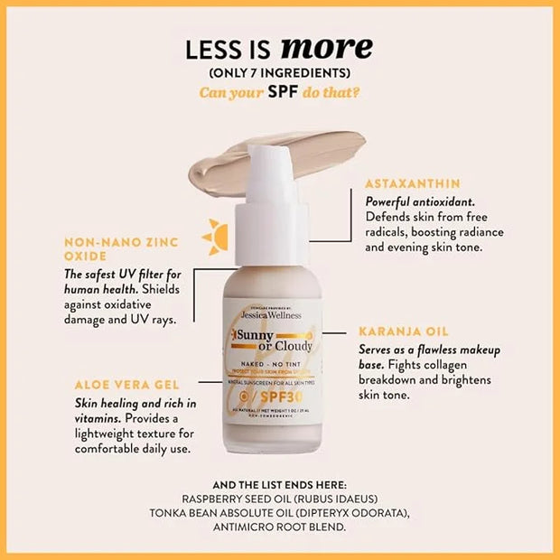 Jessica Wellness Mineral Sunscreen + Hydrating Serum with Broad Spectrum SPF 30 & Antioxidants, Oil-Free, Fragrance Free, ...