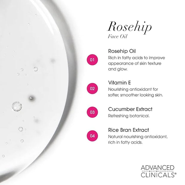 Advanced Clinicals Rosehip Oil For Face With Vitamin E + Botanicals Helps Improve Look Of Dark Spots, Wrinkles, Fine Lines...