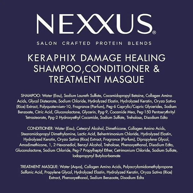 Nexxus Keraphix Shampoo and Conditioner - Damaged Hair Treatment System with Keratin Protein and Black Rice, 2 Count & 3 R...