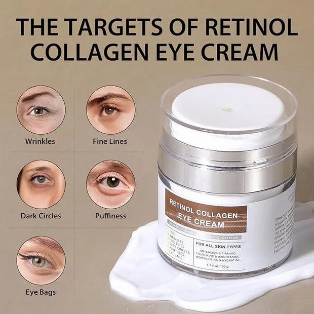 Eye Cream with Retinol Collagen for Wrinkles, Avocado for Hydrating, Caffeine and Vitamin C for Dark Circles and Puffiness...