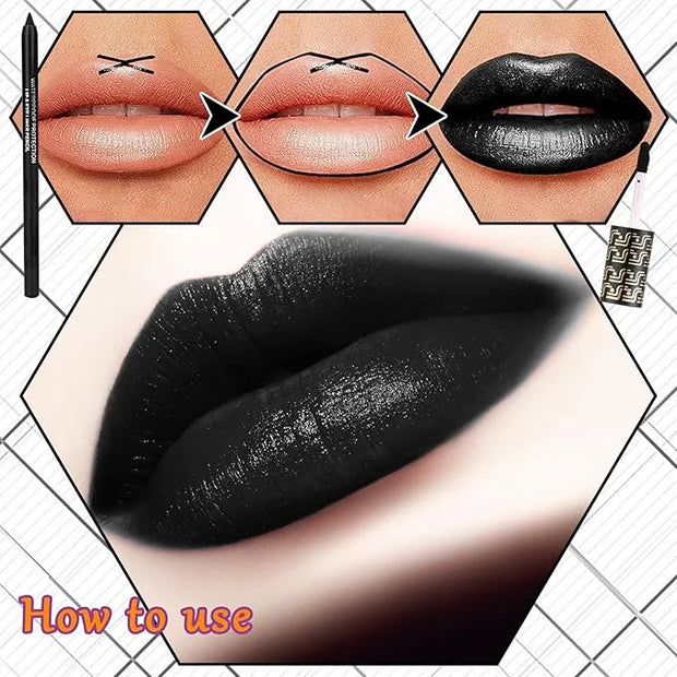 Black Velvet Matte Liquid Lipstick and Lip Liner Set - Smudge-proof, Long-lasting, Waterproof Black Lip Gloss Stain and Li...