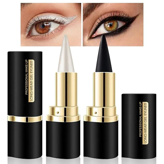 Kaely 2Pcs Black Silver Gel Eyeliner Pencil,Natural Cream Eye Liner Waterproof Smudge Proof,Cat Eye Black Smokey Eyeshadow...