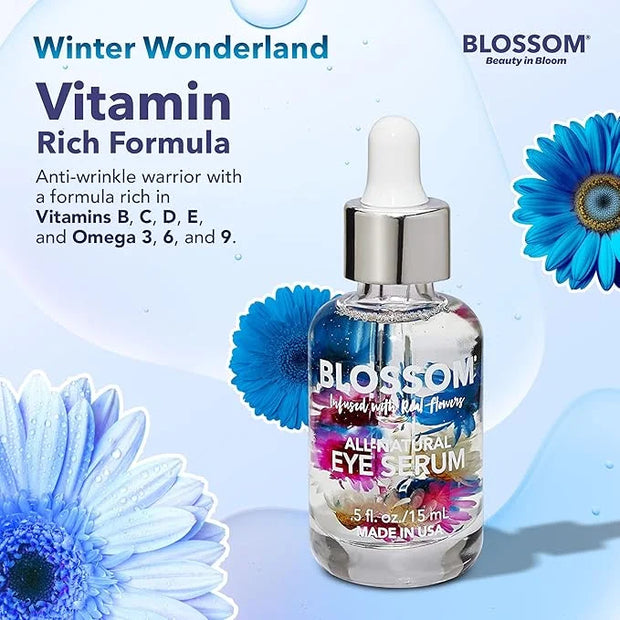 Blossom All Natural Eye Serum with Essential Oils, Organic Cruelty Free Moisturizing, Infused with Real Flowers, Made in U...